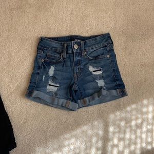 low rise midi jean shorts